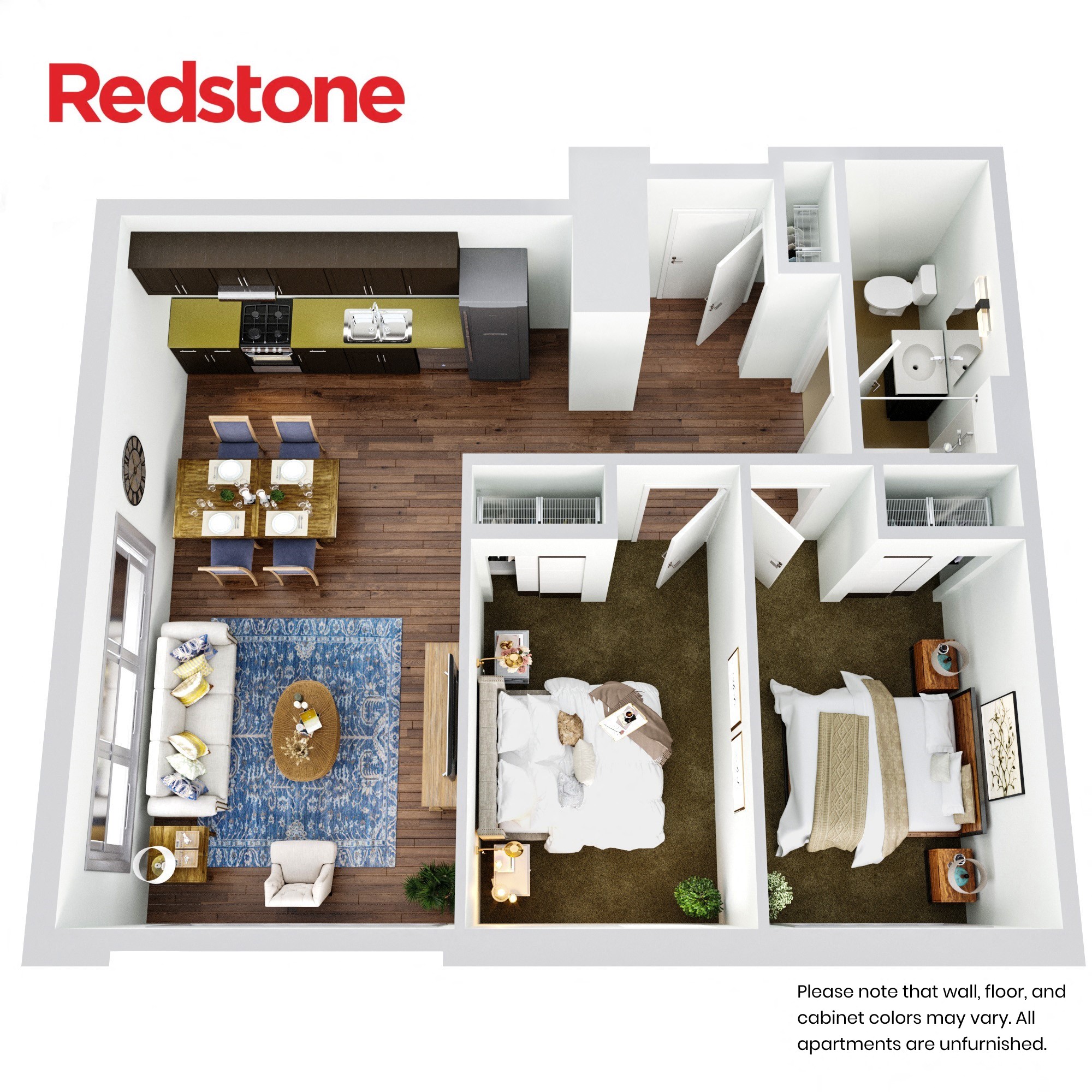 Floor plan for 2 beds, 1 bath, 936 sqft